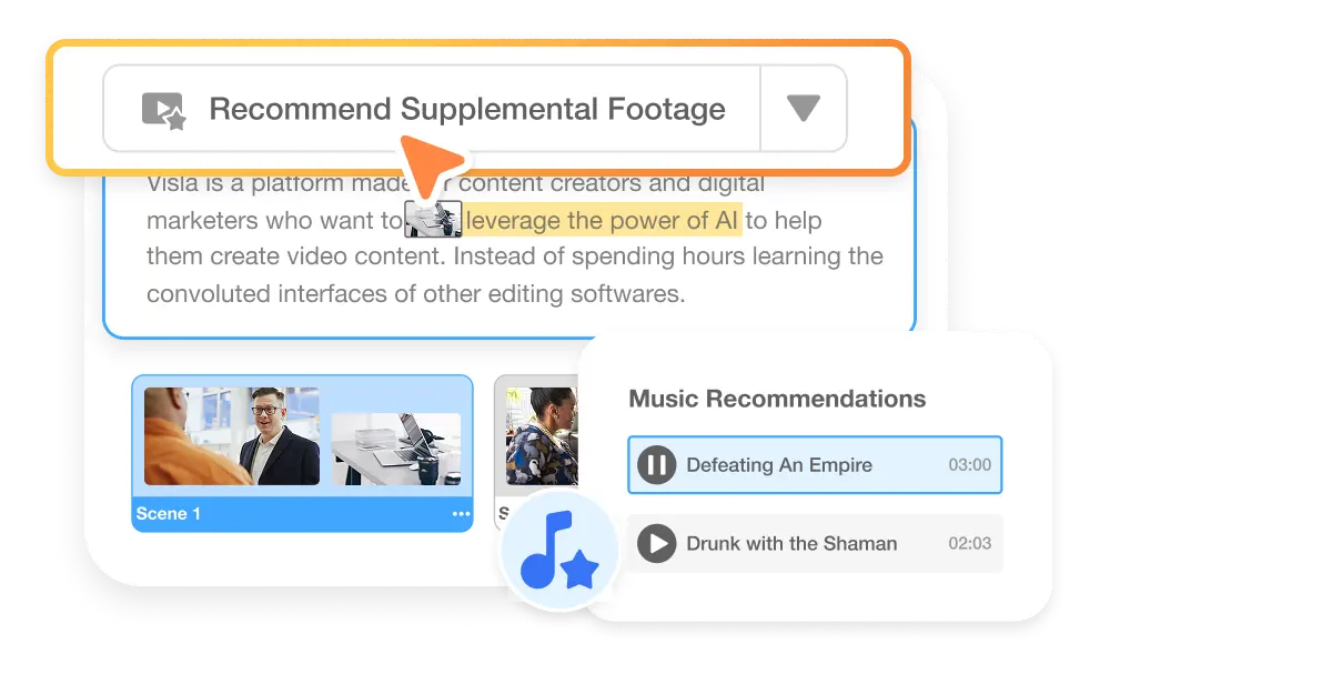 Visla turns your audio to video by matching it with AI visuals, music, and voiceover narration.